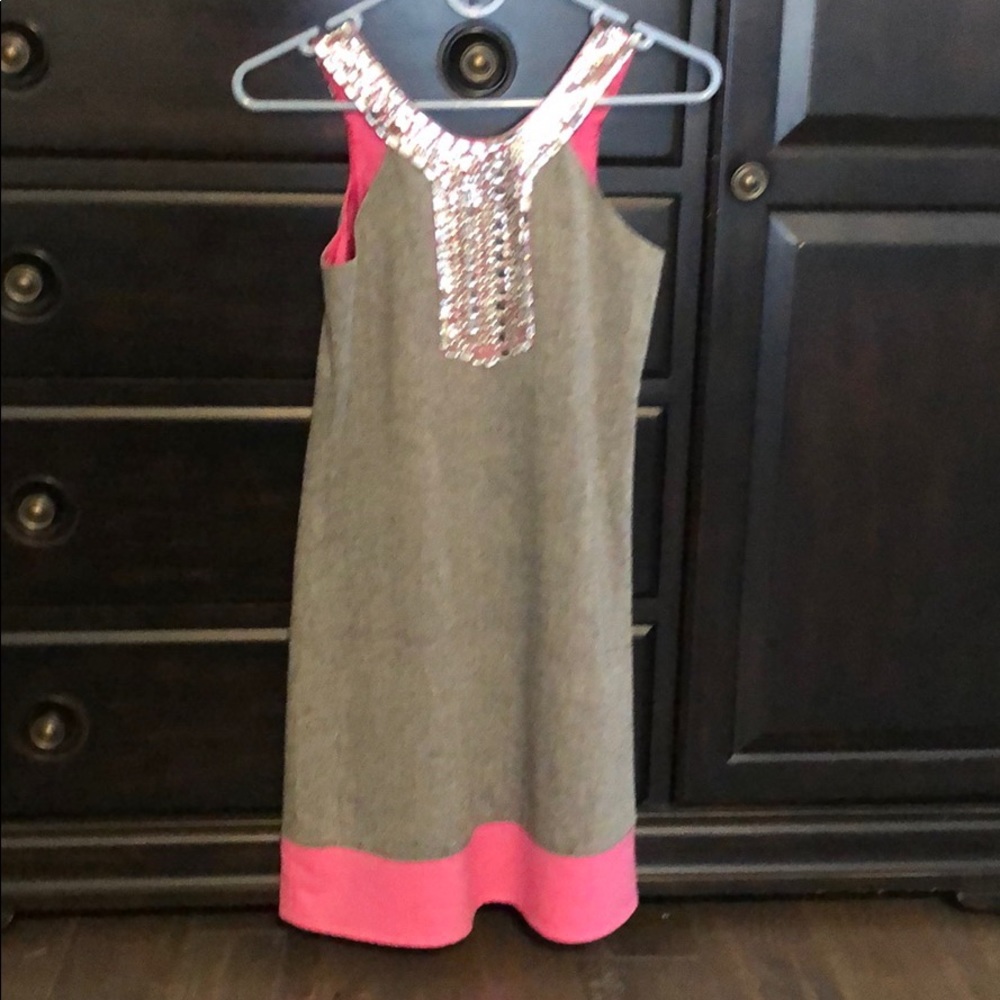 Girls gray and pink special occasion dress.